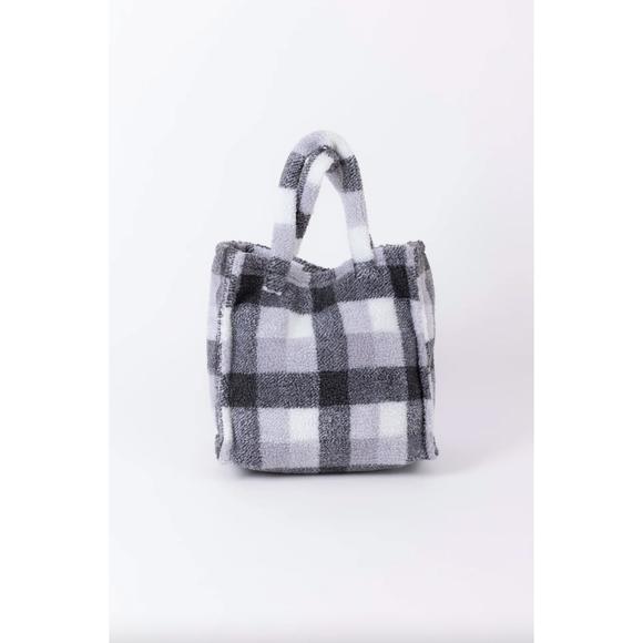 NEW HAT ATTACK teddy tote check in grey - Picture 1 of 3